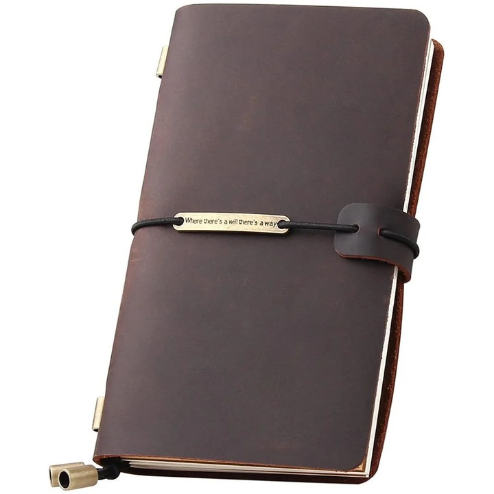 Кожен тефтер, ръчно изработен, 3 вложки, 6,7"x4", Многоцветен