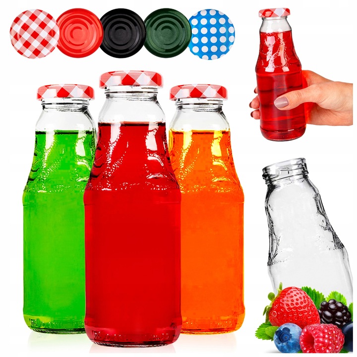 Комплект Stilce, SuperButelki, Стъклени, 0.33 л, Идеални за дома, сокове, консерви, Диаметър 38 мм, 210 г, Прозрачни, 5 бр.