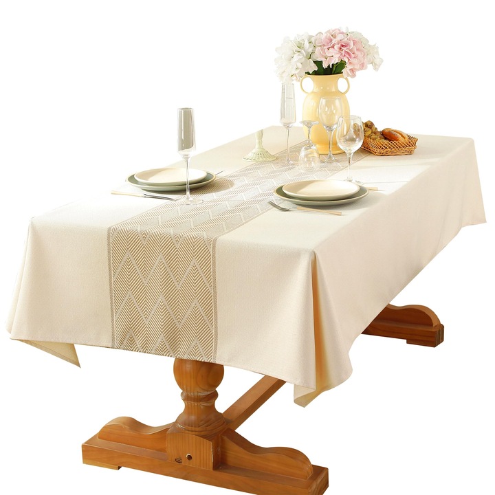 Fata de masa dreptunghiulara bumbac, impermeabila, sampanie, 140x180cm, 4 persoane