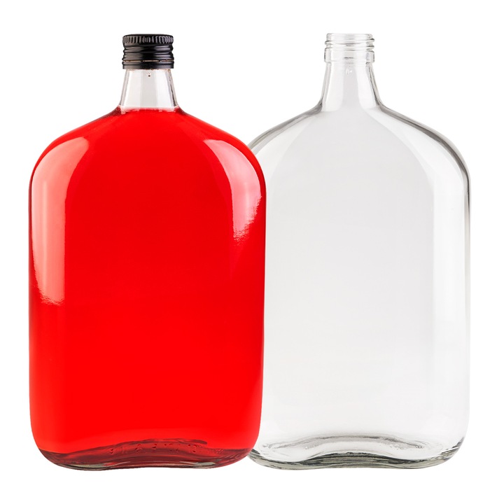 Sticla Decorativa, Superbutelki, Plata, 1000 ml, Forma Clasica Plata, Cu Capac Cu Filet, Pentru Lichioruri, Pentru Vin, 23 cm Inaltime, 645 G Greutate, Incolora