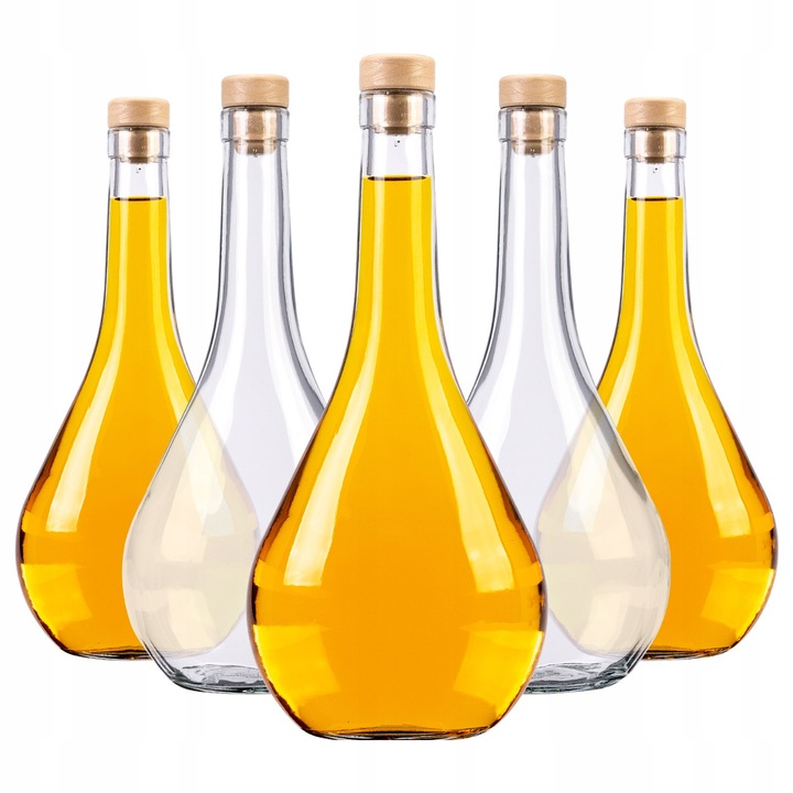 Set Stilce, SuperButelki, Sticla, 500 ml, Ideal pentru casa, sucuri, conserve, Diametru 12 cm, 440 g, Transparent, 5 buc