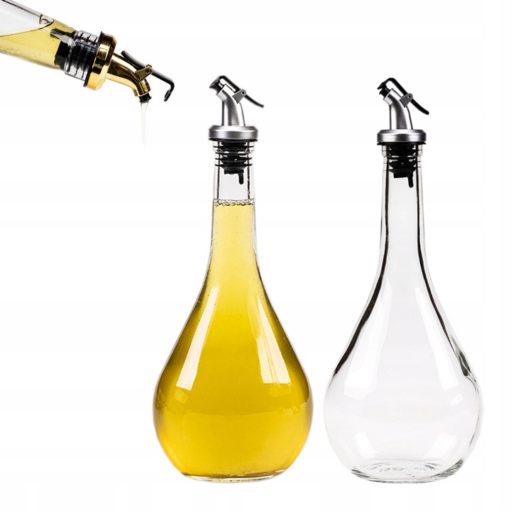 Set Sticla Cu Dozator, SuperButelki, Lacrima, 500 ml, Pentru Servirea Uleiului si Uleiului de Masline Aromatizat, Dozare Usoara, Ambalaj Etans, 26 x 8 cm, Transparenta