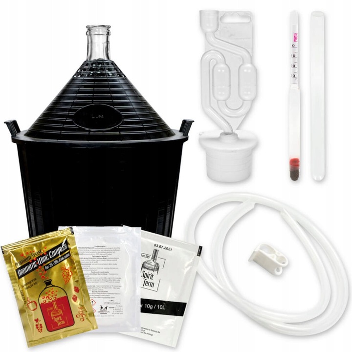 Damigeana pentru Vin, SuperButelki, Balon din Sticla, 54l Set Vinificatie cu Drojdie si Accesorii, Sticla Groasa de Calitate, Pentru Productia de Alcool, Durabila si Rezistenta