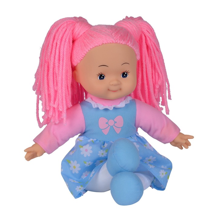 SIMBA virágmintás baba textilből, 38 cm, rózsaszín hajjal