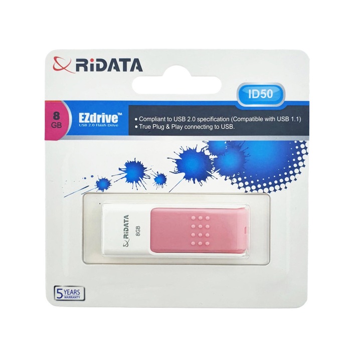 Memorie USB 2.0 Flash Drive RiDATA 8 GB, EZdrive ID50, conector retractabil, roz