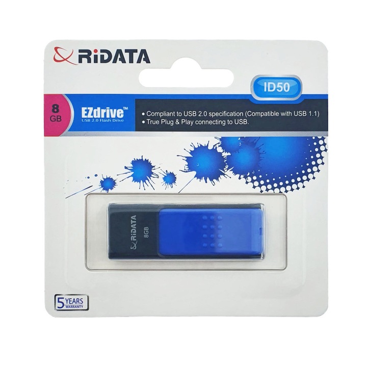 Memorie USB 2.0 Flash Drive RiDATA 8 GB, EZdrive ID50, conector retractabil, albastru