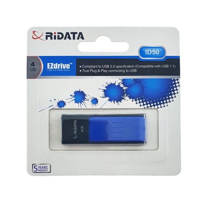 Memorie USB 2.0 Flash Drive RiDATA 4 GB, EZdrive ID50, conector retractabil, albastru