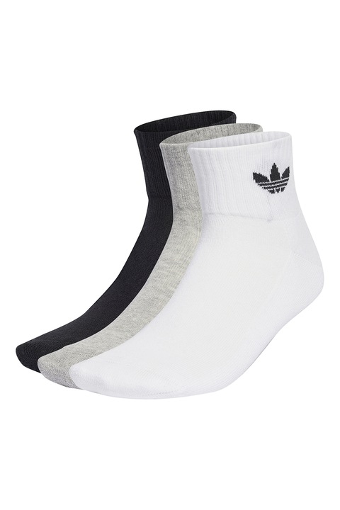 adidas Originals, Унисекс къси чорапи с лого отстрани - 3 чифта, Бял/Черен/Сив, 43-45