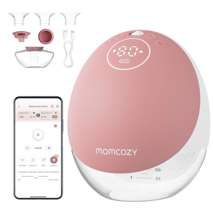 Помпа за кърма Momcozy, 150 мл, M9, Единична, Червена