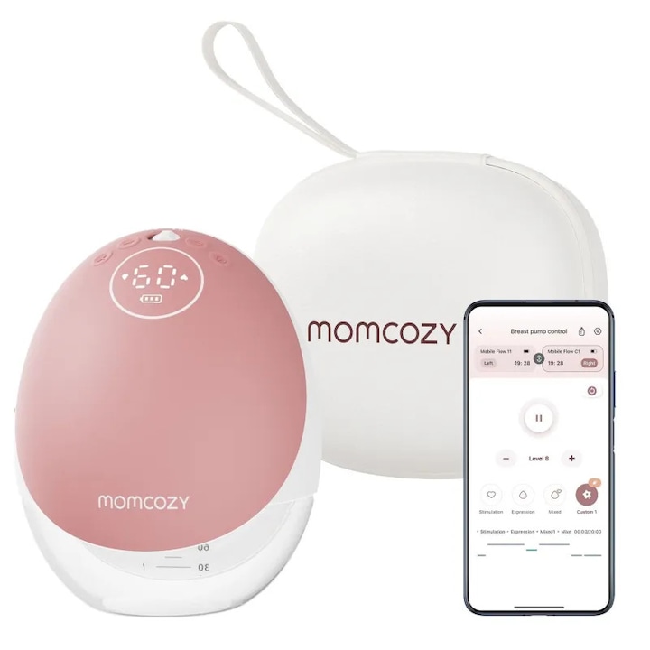 Електрическа помпа за кърма Momcozy M9, единичен лактатор в червен цвят, безжична носима помпа, контейнер 150 мл, интелигентен уред за кърмене с удобен дизайн