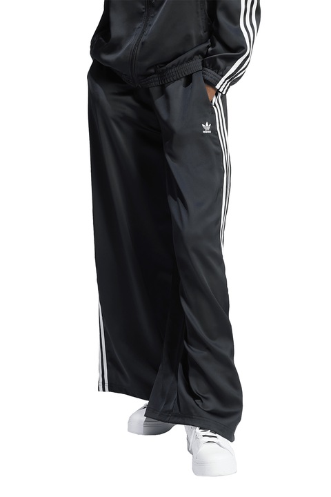 adidas Originals, Pantaloni palazzo de trening cu talie inalta, Alb/Negru stins