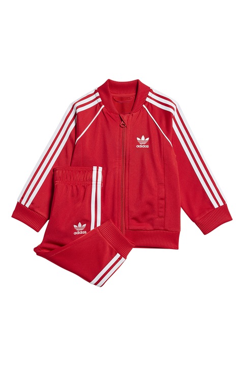 adidas Originals, Trening cu imprimeu logo si talie elastica, Alb/Coral