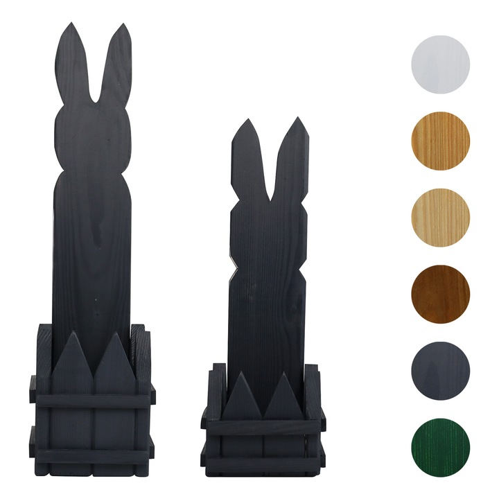 2 buc. Decoratiune de Paste Iepuras din lemn – Antracit, inaltime 40 / 50 cm