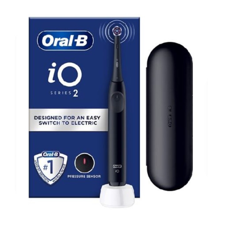 Periuță de dinți electrică Oral-B iO Seria 2 cu senzor de presiune, husă de călătorie, neagră