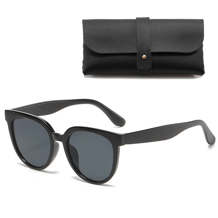 Ochelari de soare pentru copii, Axroad Mall, Protectie UV400, Usori si confortabili, Toc protectie inclus, Marime universala, Model vintage, Rame fashion, Clear vision, 3-15 ani, Polarized lenses, Negri