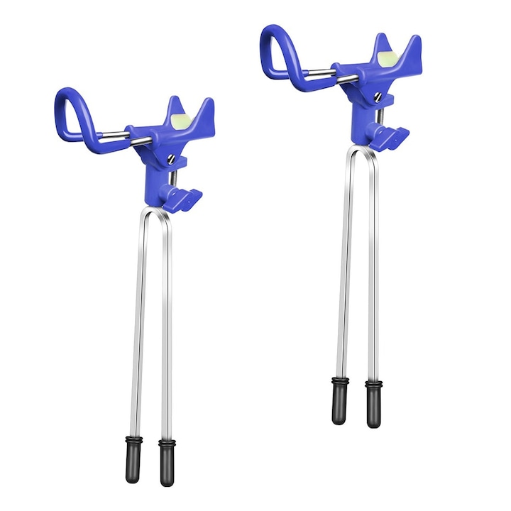 Set 2 suport pentru lanseta, Axroad Mall, Suport pentru undita pentru pescuitul in banca, Rezistent pentru salbaticie, Reglabil, Anti-alunecare, Rotire 360 Grade, Pentru pesti de talie mica si medie (salau, crap), Otel inoxidabil/Nylon, Albastru