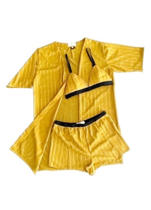 Set Halat cu maneca scurta + Sutien + Short Dama, S