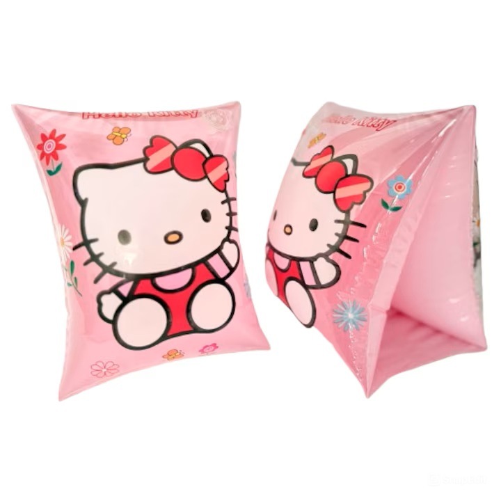 Комплект от 2 плавника, надуваеми, ANGMAD, модел Hello Kitty, 27x15 см, 3–6 години, 10–25 кг, с 2 въздушни камери и предпазни клапани, многоцветно розово