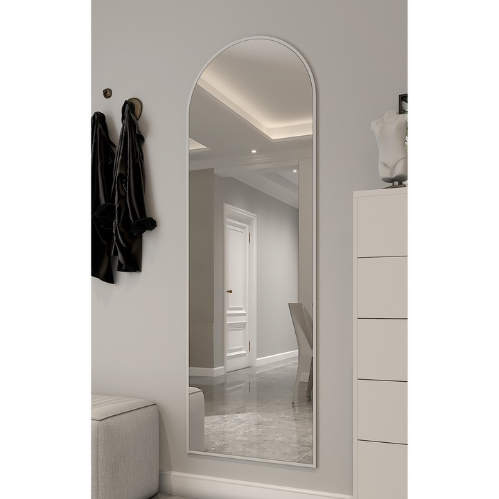 Ovális falitükör, Marsah Home, 150x60 cm, fehér fém keret