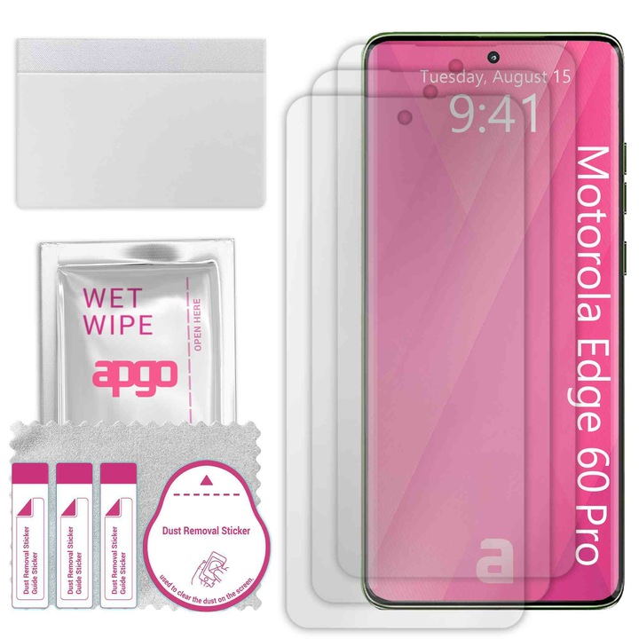 3x folie de protectie apgo pentru Motorola Edge 60 Pro – afisare completa, lucioasa, hidrogel, full glue, 5D