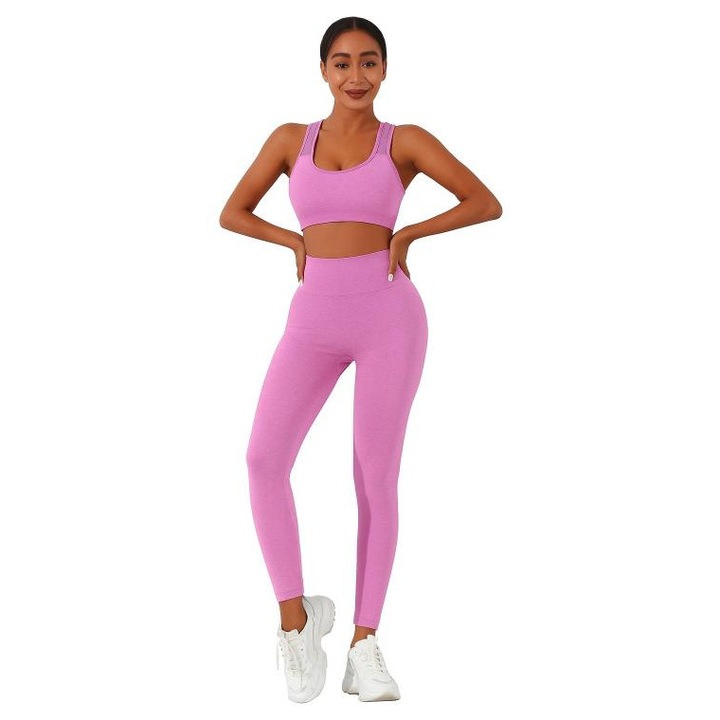 Set fitness femei, bustiera si colanti, size M, culoare Rose