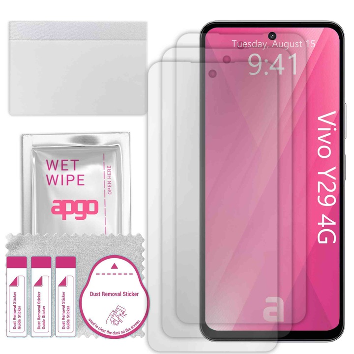 3x apgo протектор за екран за Vivo Y29 4G – цял дисплей, гланцов, хидрогел, пълно лепене, 5D