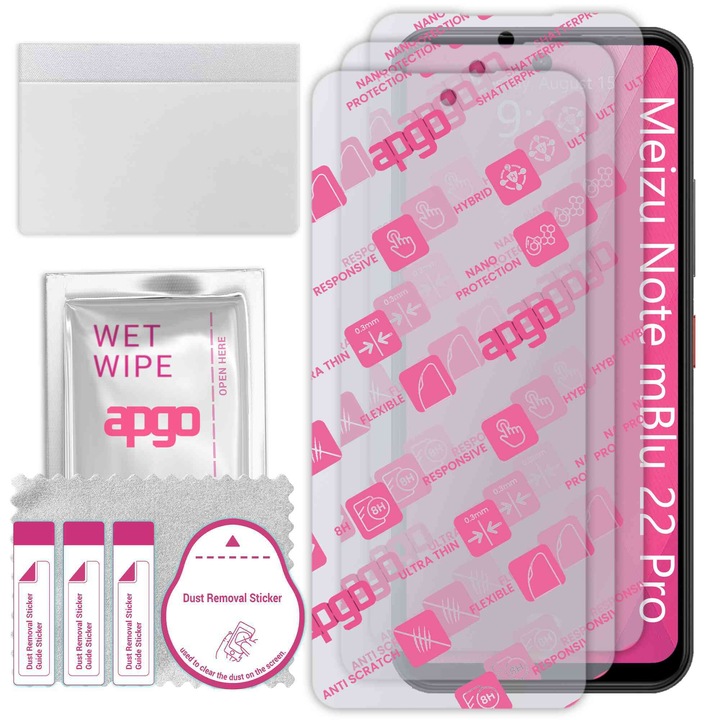 3x apgo Ultra-Clear Hybrid sticla protectoare compatibila cu Meizu Note mBlu 22 Pro, sticla nano flexibila, inlocuire excelenta pentru sticla temperata, rezistenta la zgarieturi