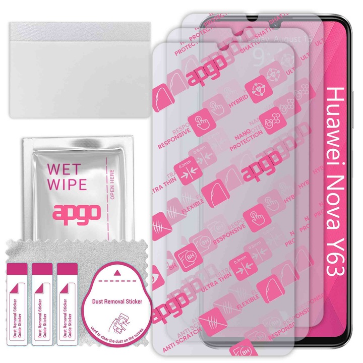3x apgo Ultra-Clear Hybrid sticla protectoare compatibila cu Huawei Nova Y63, sticla nano flexibila, inlocuire excelenta pentru sticla temperata, rezistenta la zgarieturi