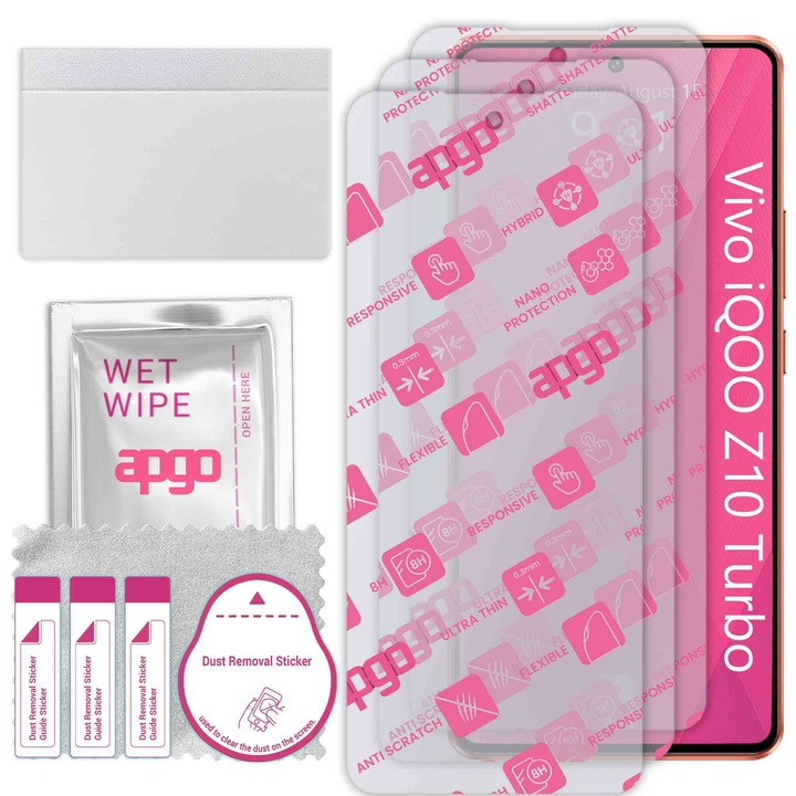 3x apgo Ultra-Clear Hybrid sticla protectoare compatibila cu Vivo iQOO Z10 Turbo, sticla nano flexibila, inlocuire excelenta pentru sticla temperata, rezistenta la zgarieturi
