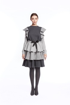 Fusta din tricot, gri, cu trei volane, pana la genunchi, Gri Fusta din tricot, gri, cu trei volane, pana la genunchi, Gri