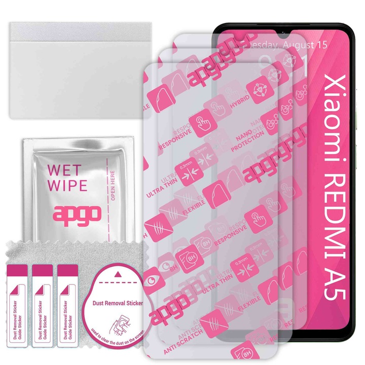 3x apgo Ultra-Clear Hybrid sticla protectoare compatibila cu Xiaomi Redmi A5, sticla nano flexibila, inlocuire excelenta pentru sticla temperata, rezistenta la zgarieturi