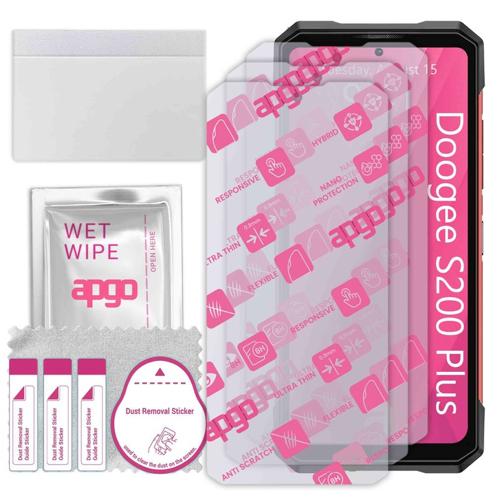 3x apgo Ultra-Clear Hybrid sticla protectoare compatibila cu Doogee S200 Plus, sticla nano flexibila, inlocuire excelenta pentru sticla temperata, rezistenta la zgarieturi