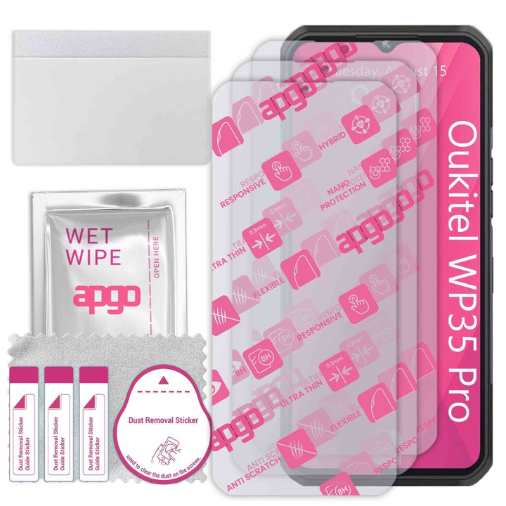 3x apgo Ultra-Clear Hybrid sticla protectoare compatibila cu Oukitel WP35 Pro, sticla nano flexibila, inlocuire excelenta pentru sticla temperata, rezistenta la zgarieturi