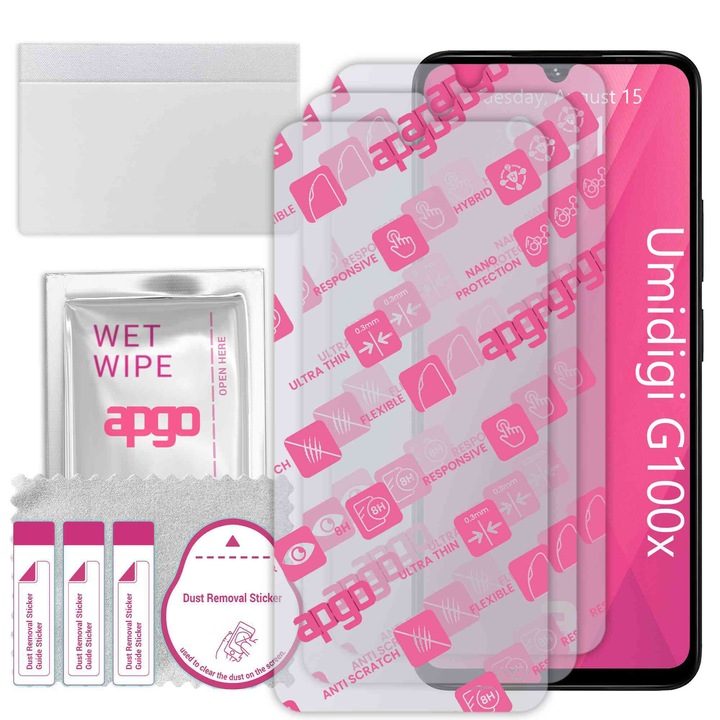 3x apgo Ultra-Clear Hybrid sticla protectoare compatibila cu Umidigi G100x, sticla nano flexibila, inlocuire excelenta pentru sticla temperata, rezistenta la zgarieturi