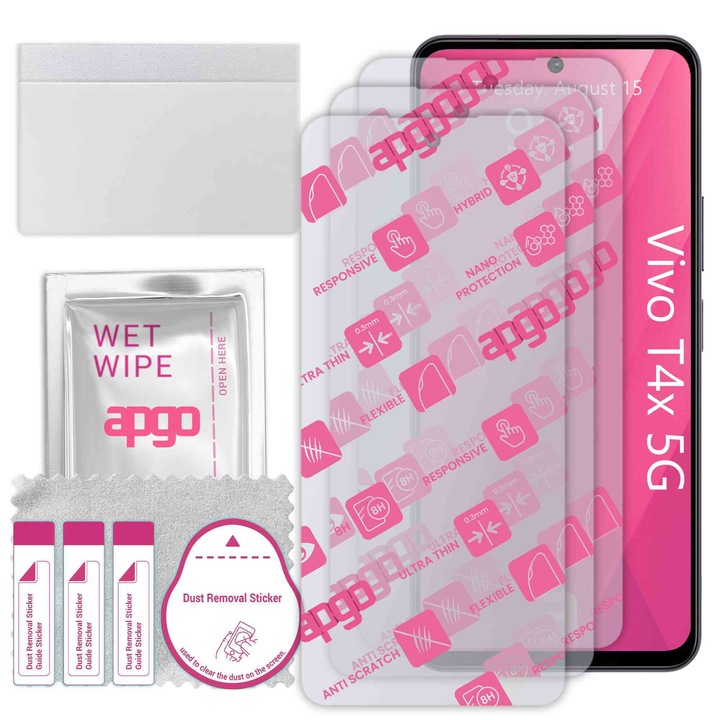 3x apgo Ultra-Clear Hybrid sticla protectoare compatibila cu Vivo T4x 5G, sticla nano flexibila, inlocuire excelenta pentru sticla temperata, rezistenta la zgarieturi