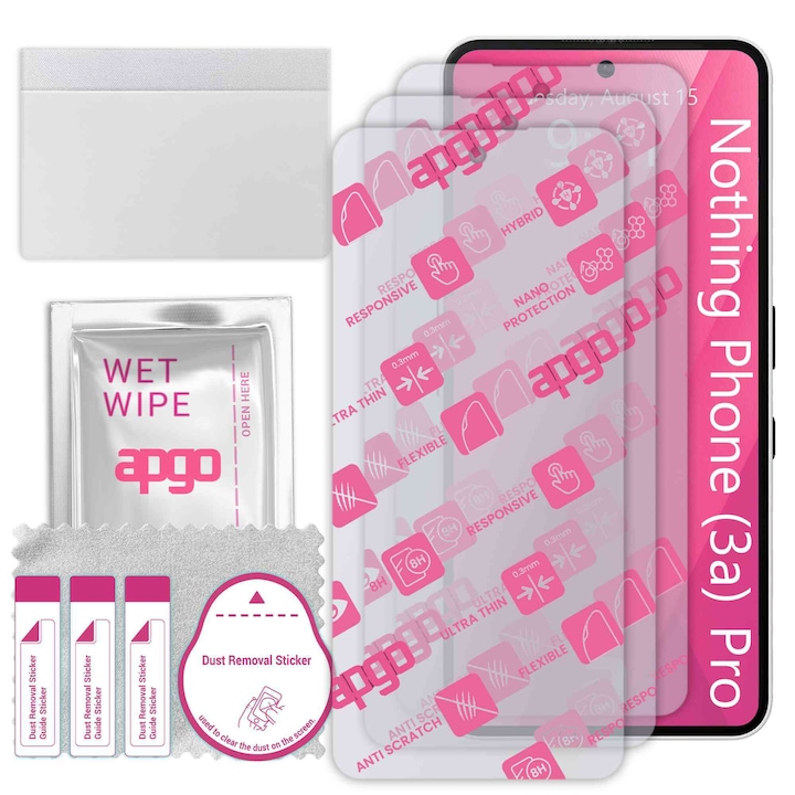 3x apgo Ultra-Clear Hybrid sticla protectoare compatibila cu Nothing Phone (3a) Pro, sticla nano flexibila, inlocuire excelenta pentru sticla temperata, rezistenta la zgarieturi