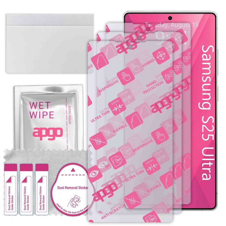 3x apgo Ultra-Clear Hybrid sticla protectoare compatibila cu Samsung Galaxy S25 Ultra, sticla nano flexibila, inlocuire excelenta pentru sticla temperata, rezistenta la zgarieturi