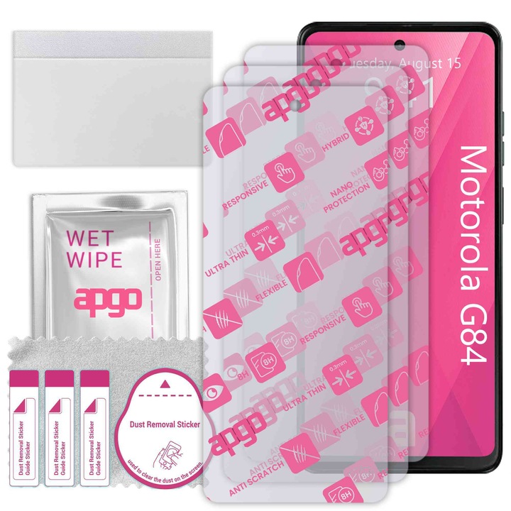 3x apgo Ultra-Clear Hybrid sticla protectoare compatibila cu Motorola Moto G84, sticla nano flexibila, inlocuire excelenta pentru sticla temperata, rezistenta la zgarieturi