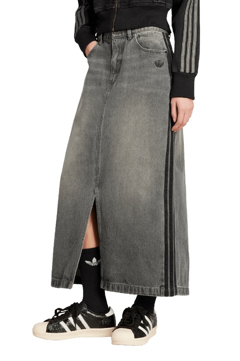 adidas Originals, Дънкова пола Adicolor с 3 ивици, Черен/Tъмносив, 32