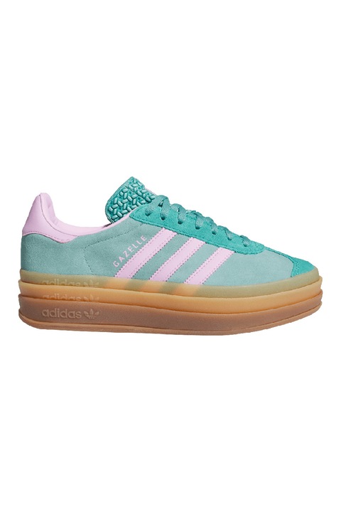 adidas Originals, Велурени спортни обувки Gazelle Bold с равна платформа, Светлозелен/Розово
