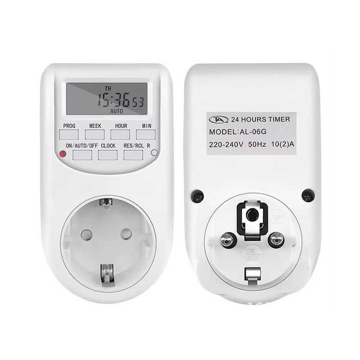 Priză programabilă digitală Zutech, 16 programe, policarbonat, Schuko