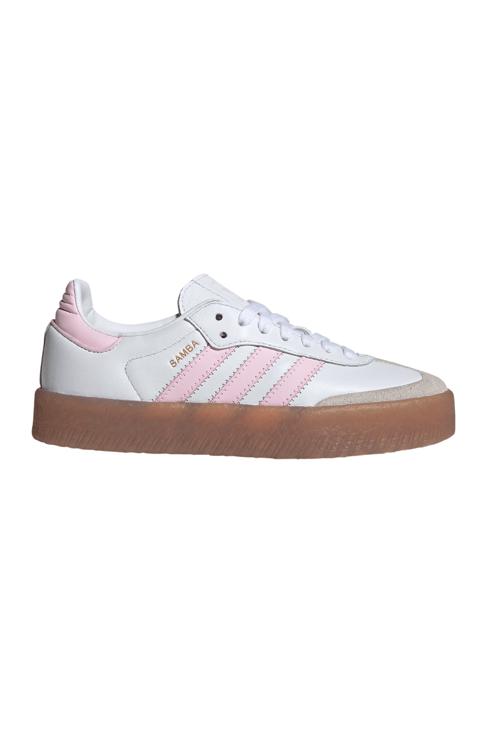 adidas Originals, Pantofi sport de piele cu talpa plata Sambae, Alb, Roz,  38 EU