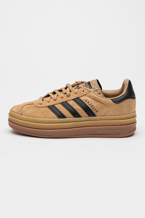 adidas Originals, Pantofi sport din piele intoarsa Gazelle Bold, Negru/Maro camel