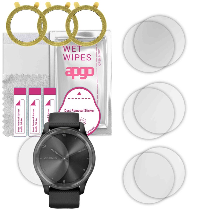 6 darabos védőfólia készlet Garmin Vivomove Trend órához - apgo, biztonsági fólia, hidrogel, fényes, karcálló, professzionális képernyővédelem