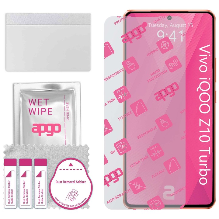 apgo защитно стъкло за Vivo iQOO Z10 Turbo – хибридно стъкло, протектор за екран, гланцово, гъвкаво хибридно стъкло, пълно лепене