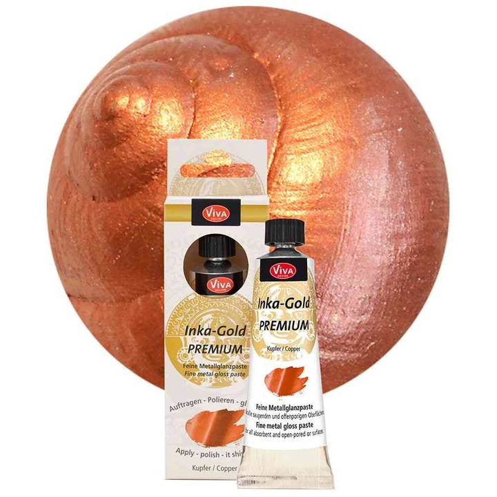 Vopsea metalica efect intens, suprafete absorbante Inka-Gold Premium, VIVA DECOR, 40g Cupru rosu