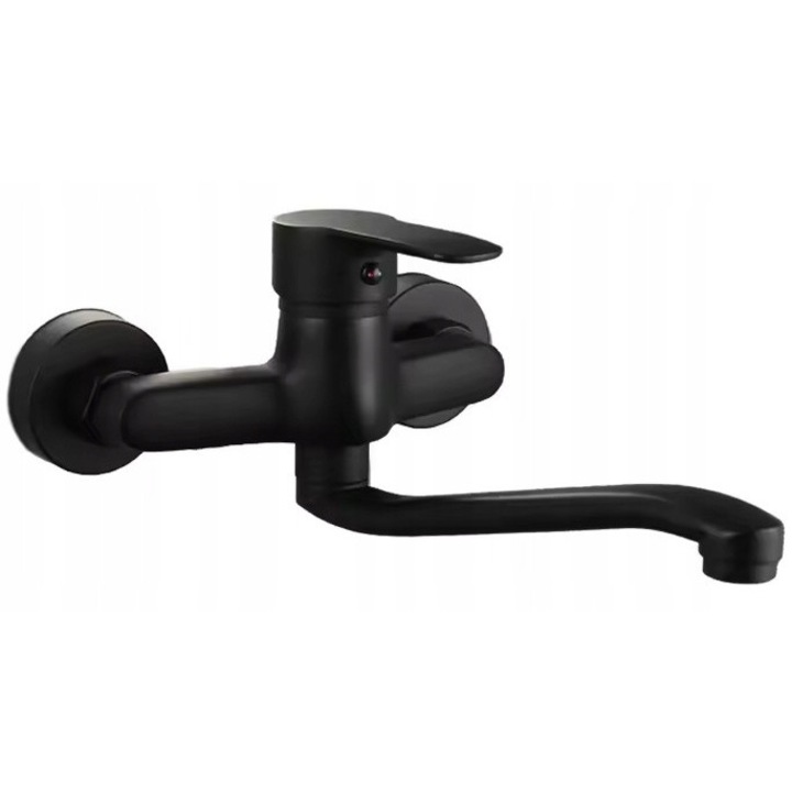 Baterie baie Focus Sanitar, model AQUA SANITARY, pipa lunga rotativa, neagra, 25cm, set de montaj inclus