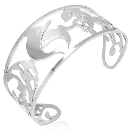 Bratara otel inox cu delfini - BeSpecial 1207, 17, Argintiu