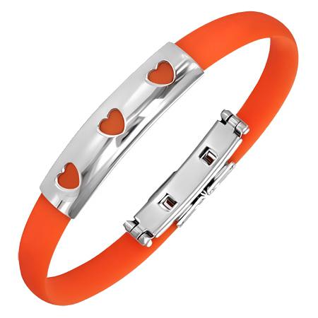 Bratara otel cu inimioare si cauciuc portocaliu - BeSpecial 1254, 21,5, Portocaliu