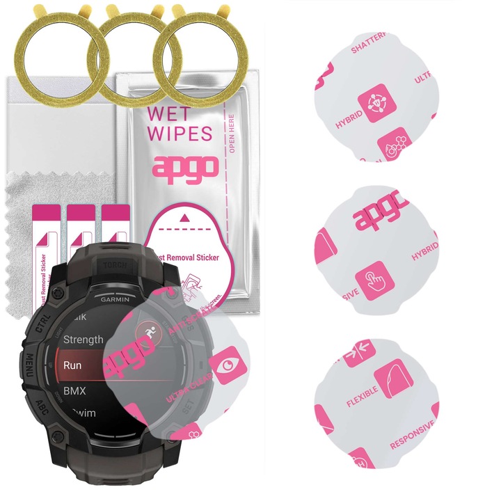Set 3 folii protectie smartwatch, APGO, Pentru Garmin Instinct 3 50mm